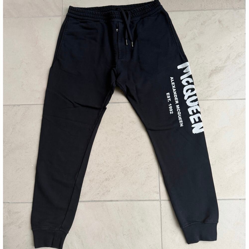 Alexander McQueen Logo Joggers XL Black Sweatpants Graphic Print Designer Pants